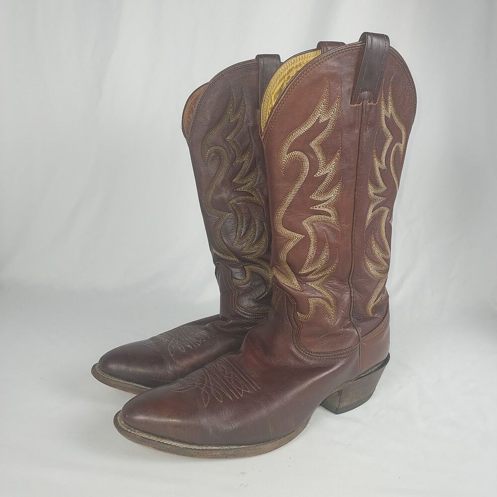 Nocona Boots Mens Vintage Brown Leather Western Cowboy Boots USA 10